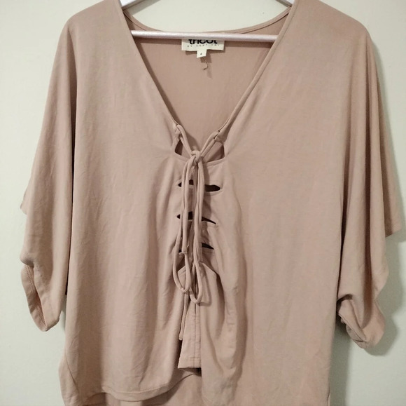 Tricot by C'est Toi Blush Dusty Pink Size Small Tie Front Dolman Top Blouse - Picture 3 of 7